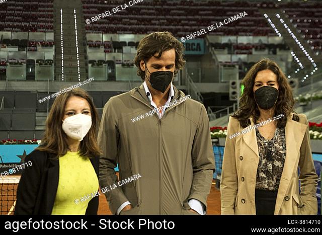visit of the facilities of the Caja Magica venue, central court Andrea Levy, Eugenia Carballedo and Feliciano Lopez