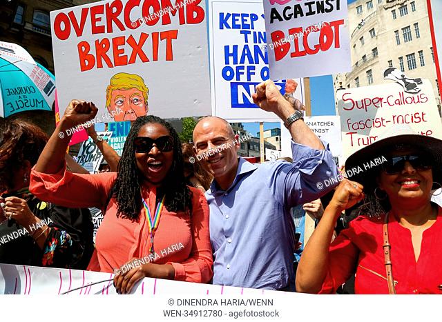 Tens of thousands of protesters take part in a rally and march to Parliament Square on the first full day of the US President’s visit to the UK organised by...