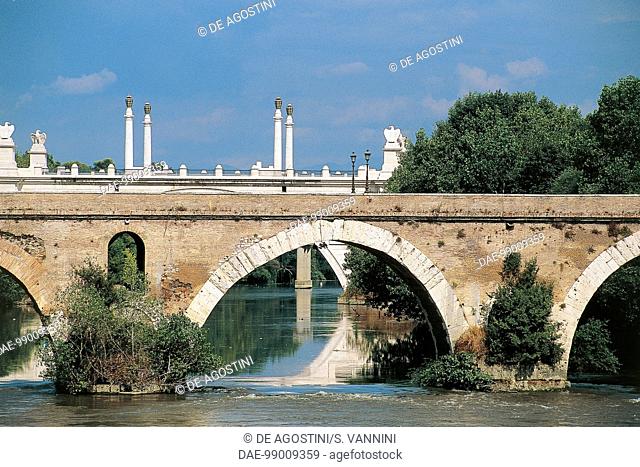 Milvian Bridge, Ponte Molle or Mollo bridge over the Tiber, 2nd century BC, Lazio, Rome, Italy