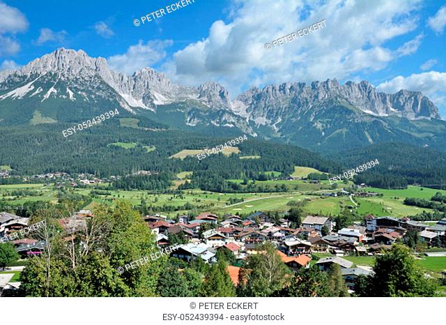 view from Ellmau am Wilden Kaiser to Kaisergebirge Mountains in Tirol, Austria