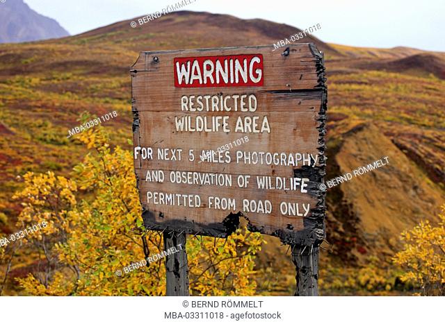 North America, the USA, Alaska, Denali national park, danger signs