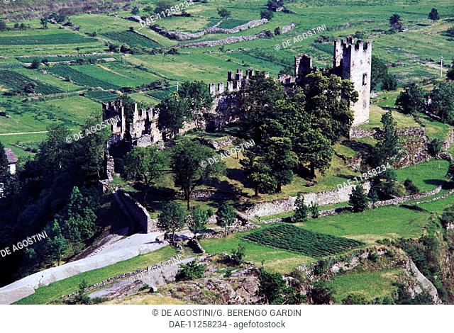 Ruins of Castel Nuovo or Visconti Venosta castle, 14th century, Grosio, Valtellina, Lombardy, Italy