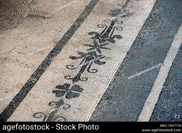 Oplontis, Italy, Ancient floor decoration in the excavated Roman villa of Oplontis, Italy