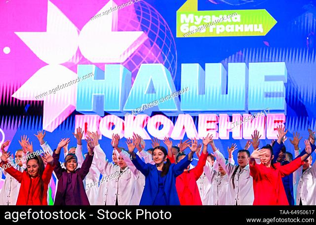 RUSSIA, MOSCOW - NOVEMBER 18, 2023: Members of the Akademia Choir and Alla Dukhova's Todes dance collective are seen in the final of the Our Generation...