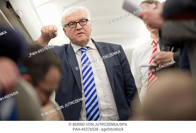 German Foreign Minister Frank-Walter Steinmeier talks to journalists during the flight to Athens,  Greece from Berlin, Germany, 09 January 2014
