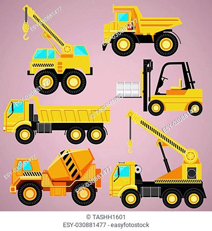 Set construction equipment for different purposes. Six machines