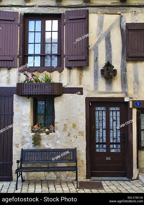 front of house with park bench, Cancon, Lot-et-Garonne Department, Nouvelle Aquitaine, France