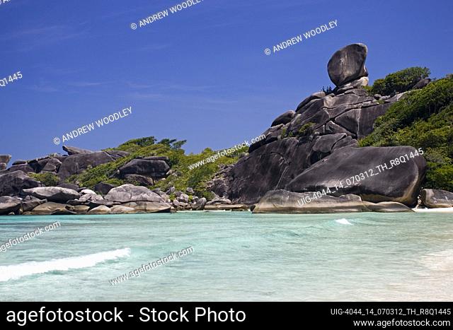 Large granite rock above white sand beach Similan Island Ko 8 Similan Islands Thailand
