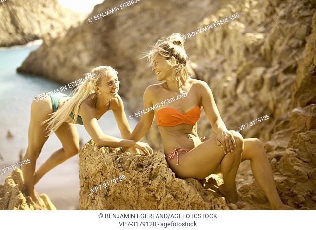two women at Seitan Limania Beach, Crete, Greece