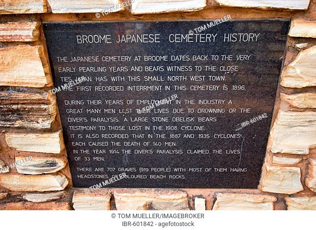 Information panel, japanese cemetery, Broome, Western Australia, WA, Australia