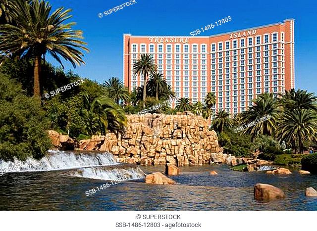 Garden in front of a hotel, Treasure Island Hotel And Casino, The Strip, Las Vegas, Nevada, USA