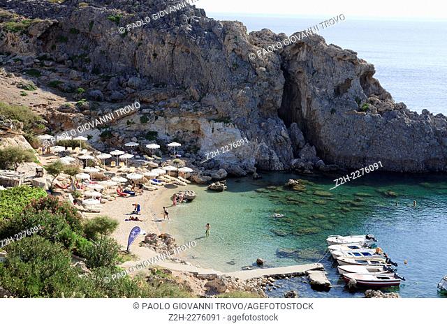 A beach near Lindos, Rhodes, Dodecanese Islands, Greece