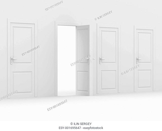 white open door. 3D image. home interior