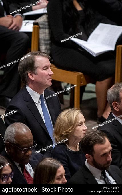 Justice Brett Kavanaugh and Justice Clarence Thomas attend the funeral service for retired Associate Justice of the Supreme Court Sandra Day O'Connor at the...