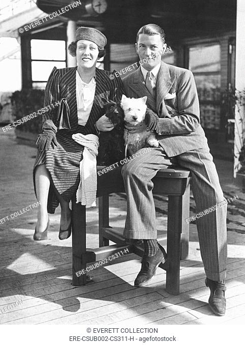 Gloria Swanson with her husband, Michael farmer, her 4th husband. March 16, 1933. They arrived in NYC after she produced the English film, PERFECT UNDERSTANDING