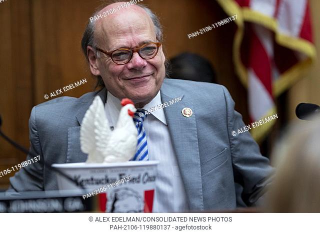 Representative Steve Cohen, Democrat of Tennessee, sits with a bucket of Kentucky Fried Chicken he brought with him prior to a hearing scheduled for Attorney...