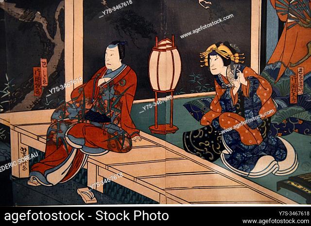 Japanese prints in Kamigata Ukiyoe museum, Osaka, Honshu, Japan, Asia
