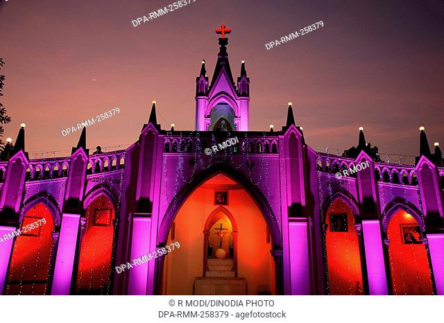 Illuminated Mount Mary church, christmas festival, bandra, mumbai, maharashtra, India, Asia