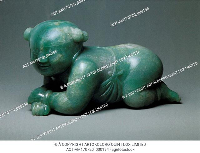 æ¸…ä¸­æœŸ ç¿¡ç¿ å­©å…’æž•, Pillow in the shape of an infant boy, Qing dynasty (1644â€“1911), 19th century, China, Jade (nephrite), H. 4 3/4 in. (12