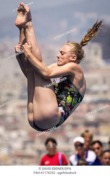 Julia Vincent of South Africa in action during the women's 1m Springboard diving preliminaries of the 15th FINA Swimming World Championships at Montjuic...
