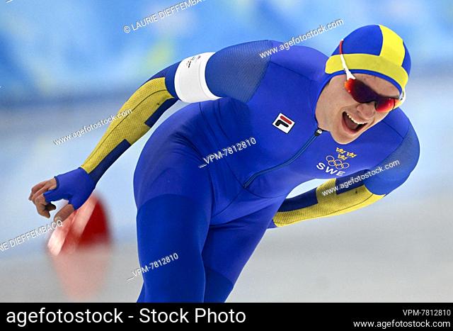 Swedish speed skater Nils Van Der Poel pictured in action during the men's 5000m speed skating event, at the Beijing 2022 Winter Olympics in Beijing, China