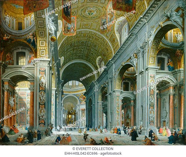 Interior of Paint Peter's, Rome, by Giovanni Paolo Panini, 1754, Italian painting, oil on canvas. Panini painted at least six version of the Interior of Paint...