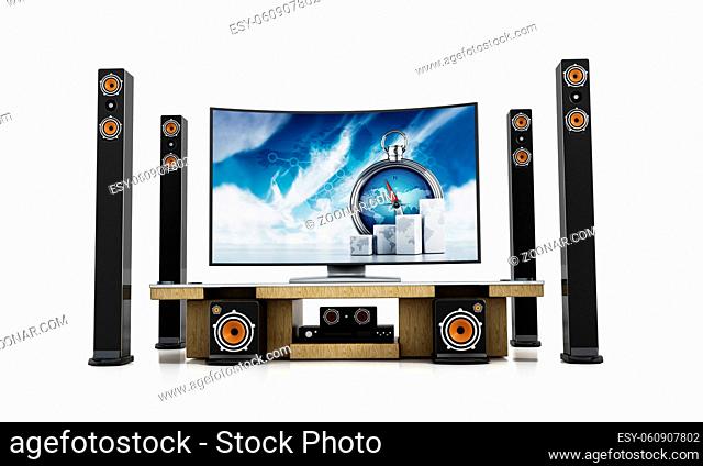 Home theater system with subwoofers, speakers and blu-ray player