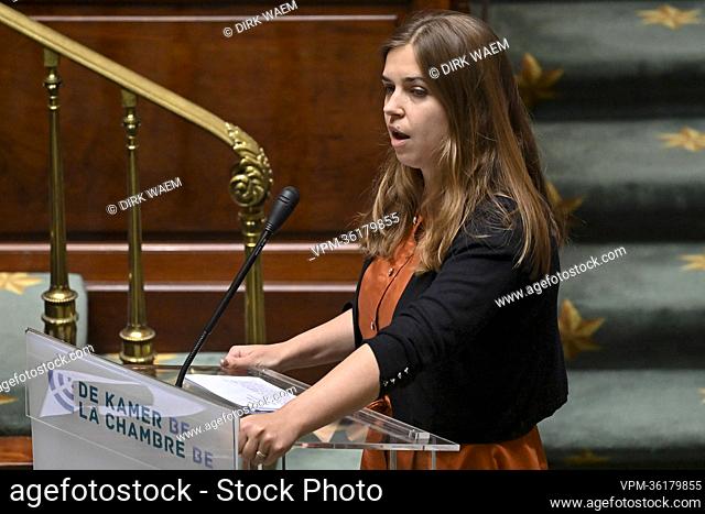Vooruit's Vicky Reynaert pictured during a plenary session of the Chamber at the Federal Parliament in Brussels, Thursday 09 June 2022