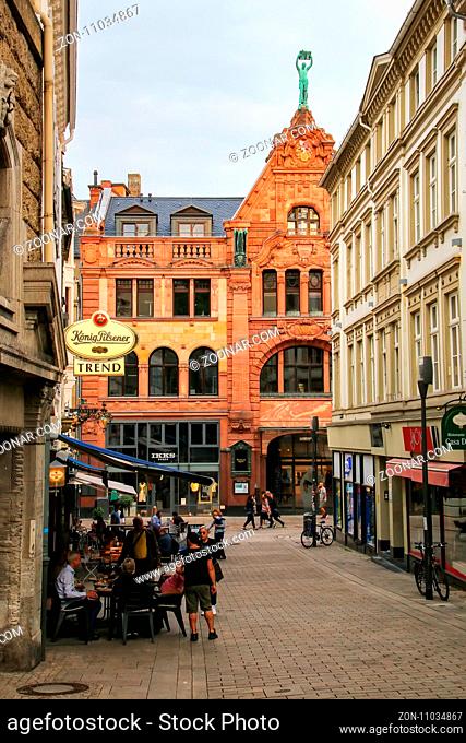 Street in historic town center of Wiesbaden, Hesse, Germany. Wiesbaden is one of the oldest spa towns in Europe