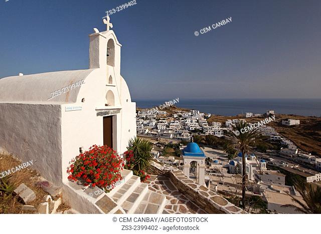 Chapel at the top of the hill in Chora, Ios, Cyclades Islands, Greek Islands, Greece, Europe