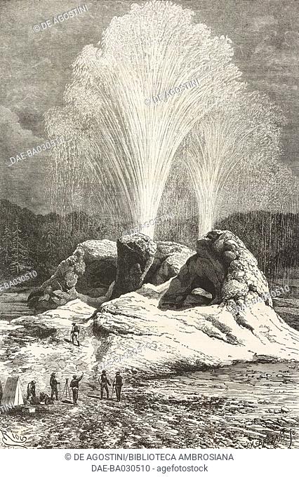 Grotto geyser, Yellowstone, drawing by Edouard Riou (1833-1900) from a photograph, from The US National Park described by Ferdinand Vandeveer Hayden (1829-1887)