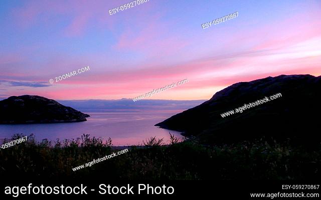 Scottish bay and coast at sunset in autumn in the highlands near the Isle of Skye