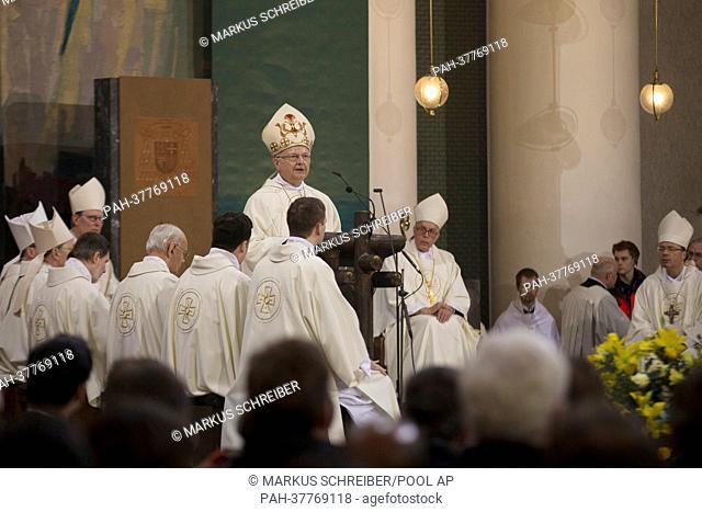 German catholic bishops and cardinals with the head of German Bishops Conference archbishop Robert Zollitsch, center, celebrate a thanksgiving service for...