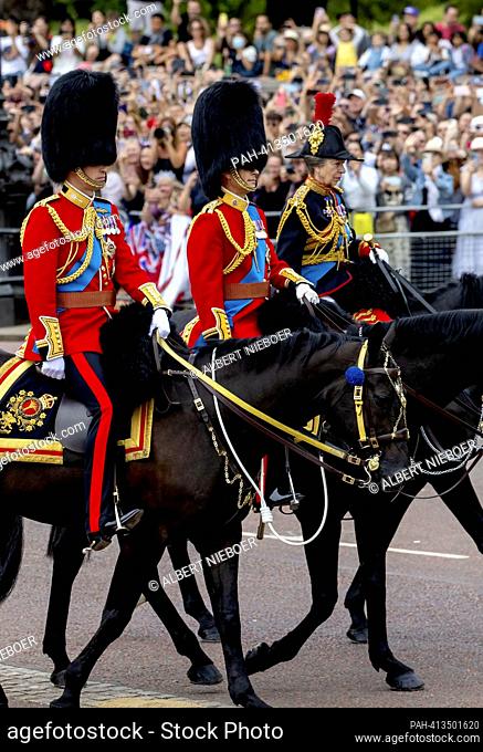 William, Prince of Wales, Anne, Princess Royal and Prince Edward, Earl of Wessex leaves at Buckingham Palace in London, on June 17, 2023