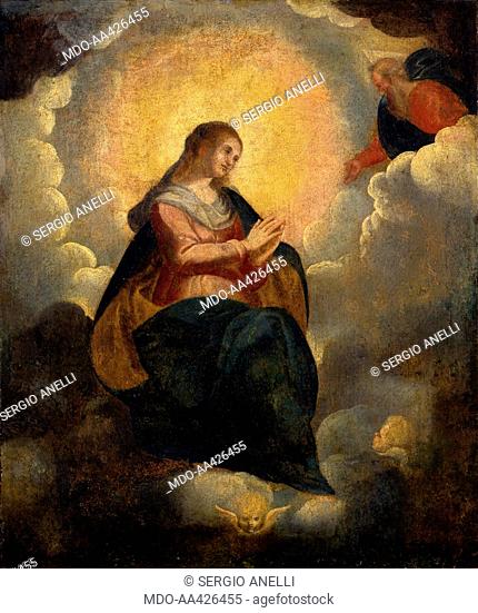 Virgin in Glory, Italian Artist, begin of the 17th Century, oil on canvas. Italy, Lombardy, Milan, Castello Sforzesco, Civic Collection of Ancient Art