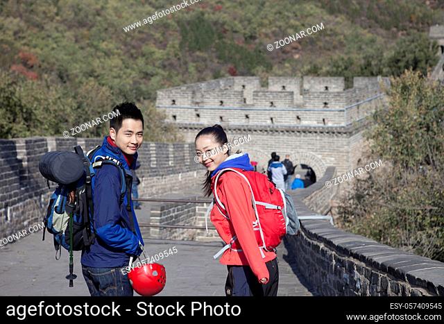 Young couples in the Great Wall Tourism high quality photo