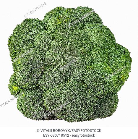 Large inflorescences of fresh broccoli top view isolated on white background