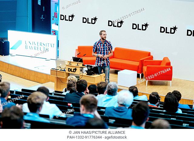 BAYREUTH/GERMANY - JUNE 21: Dominic Eskofier (Nvidia) gestures speaks on the stage during the DLD Campus event at the University of Bayreuth on June 21th