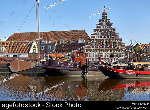 Museum harbor at Kort Galgewater in Leiden, South Holland, Netherlands