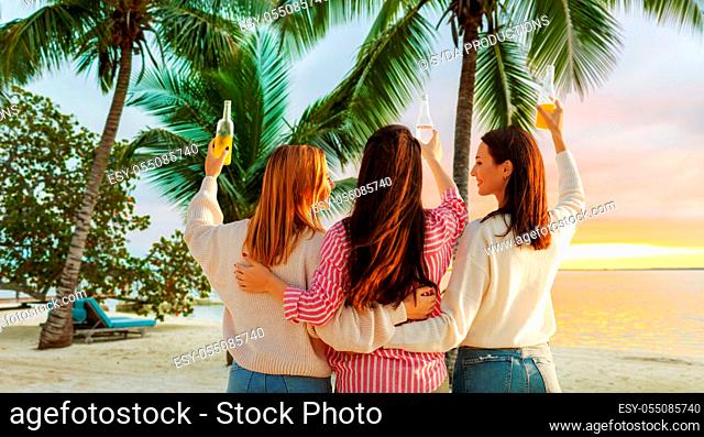 young women toasting non alcoholic drinks on beach
