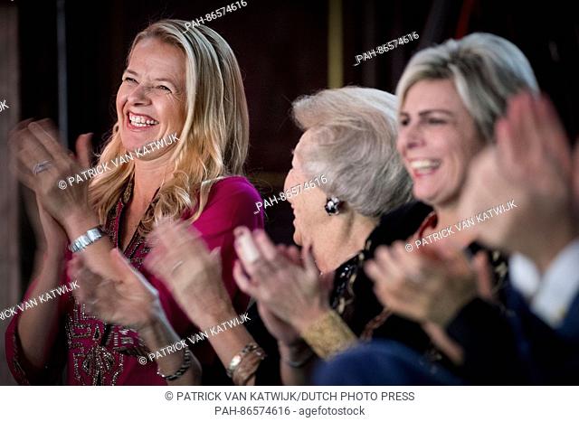 Princess Laurentien (R), Princess Beatrix and Princess Mabel of The Netherlands attend the award ceremony of the Prince Claus Prize 2016 in the Royal Palace in...