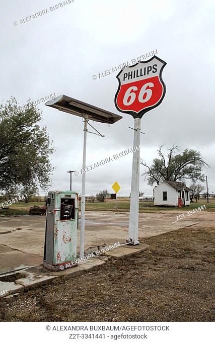 Bent Door Phillips station along Historic route 66, Adrian, Texas