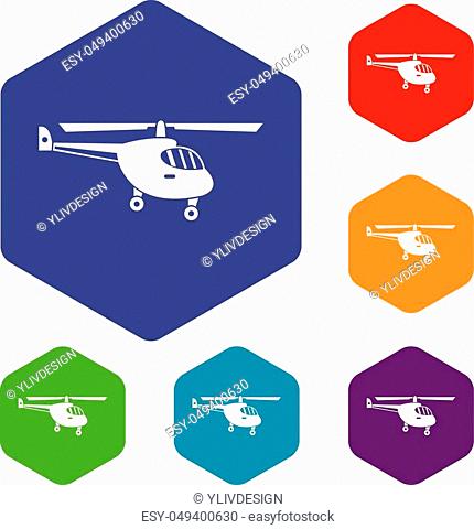 Helicopter icons set rhombus in different colors isolated on white background