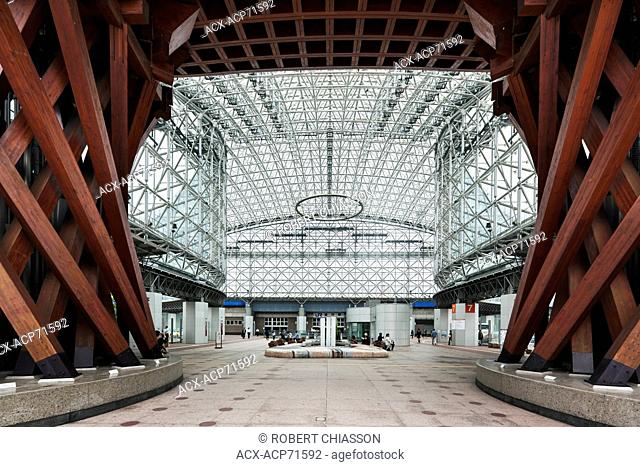Kanazawa Station is a futuristic glass and steel train station on West Japan Railway's Hokuriku Line, Japan