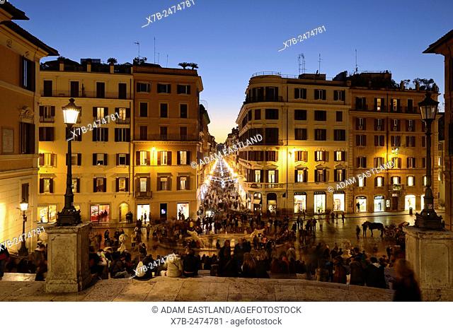 Rome. Italy. View from the Spanish Steps overlooking Piazza di Spagna & Via dei Condotti