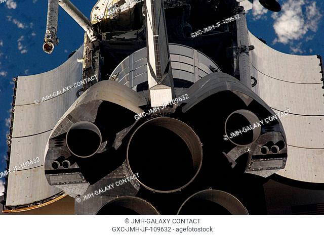 A close-up view of Space Shuttle Endeavour's tail section was provided by Expedition 18 crewmembers on the International Space Station