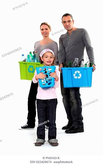 Family recycling together