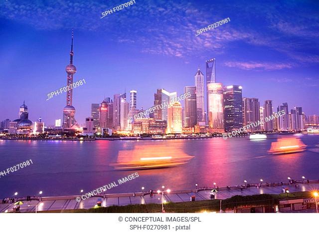 Shanghai, China, at dusk