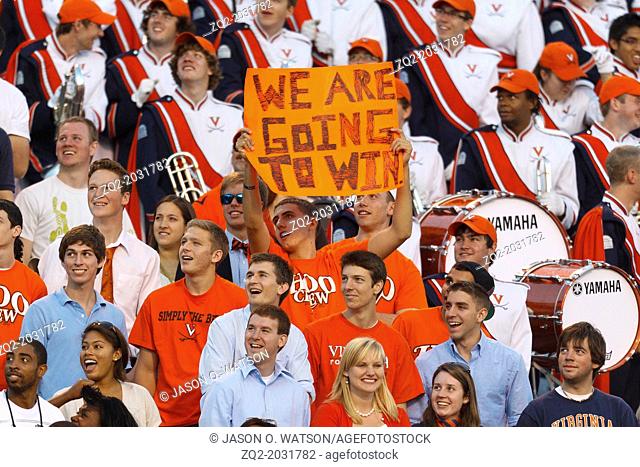 Oct 15, 2011; Charlottesville VA, USA; A Virginia Cavaliers fan holds up a sign during the fourth quarter against the Georgia Tech Yellow Jackets at Scott...