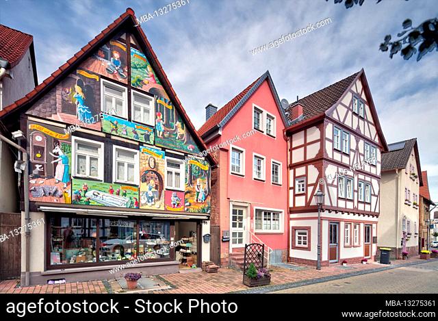 Bruder Grimm Strasse, house facade, half-timbered, historic old town, Steinau an der Strasse, Main-Kinzig-Kreis, Hessen, Germany, Europe